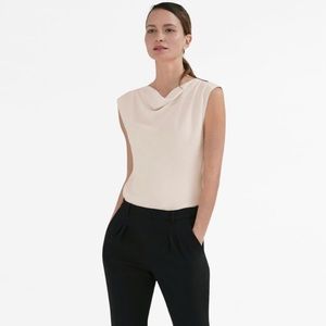 MMLafleur Rowling Tan Beige Blouse Loose Cowl Neckline Business Casual Size S